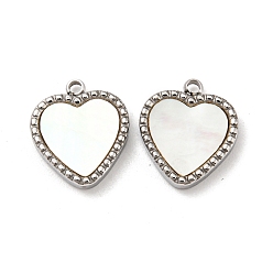 Stainless Steel Color 304 Stainless Steel Pave Shell Heart Charms, Stainless Steel Color, 14x12x2.5mm, Hole: 1.6mm