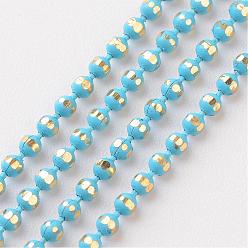 Deep Sky Blue Brass Faceted Ball Chains, Soldered, Rack Plating, Two Tone, Deep Sky Blue, 1.5mm