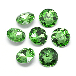 Light Green Pointed Back Glass Rhinestone Cabochons, Back Plated, Faceted, Flat Round, Light Green, 8x3.5mm