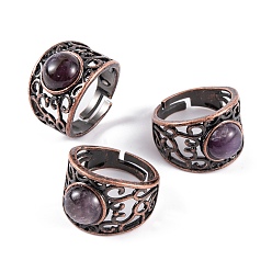 Аметист Круглые регулируемые кольца с натуральным аметистом, Мужские широкие латунные кольца с красной медью, внутренний диаметр: 19 мм