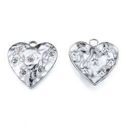 Stainless Steel Color 304 Stainless Steel Pendant Rhinestone Settings, Heart, Stainless Steel Color, Fit For 2mm Rhinestone, 26x25x4mm, Hole: 3mm