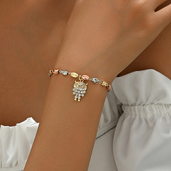 (52) Непрозрачная лаванда Браслеты с подвесками в виде совы из латуни с микропаве из прозрачных кубических цирконий во французском классическом стиле для женщин, разноцветные, 7-1/8 дюйм (18 см)