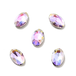 Vitrail Light K9 Glass Rhinestone Cabochons, Flat Back & Back Plated, Faceted, Oval, Vitrail Light, 6x4x2mm