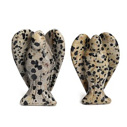 Jaspe Dalmate Figurines d'anges sculptées en jaspe dalmatien naturel, cadeau de pierre énergétique feng shui pour la décoration de bureau à domicile, 35~38x18.5~20x50~53mm