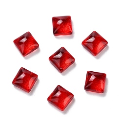 Красный Стеклянные кабошоны с гальванического покрытием, прозрачный, граненые, квадратный, красные, 6x6x3.5 мм