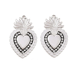 Черный 304 нержавеющей стальной эмали подвески, подвеска в виде пылающего сердца, цвет нержавеющей стали, чёрные, 30x19x1.8 мм, отверстие : 1.8 мм