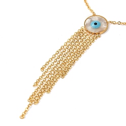 Golden Natural Shell Enamel Evil Eye Lariat Necklace, 304 Stainless Steel Chains Tassel Necklace, Golden, 16.65 inch(42.3cm)