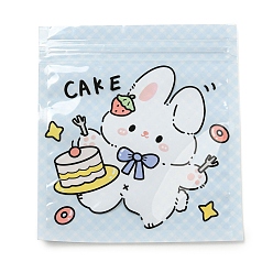 Rabbit Square Plastic Packaging Zip Lock Bags, with Cartoon Animal Pattern, Top Self Seal Pouches, Rabbit, 10.9x10x0.15cm, Unilateral Thickness: 2.5 Mil(0.065mm)