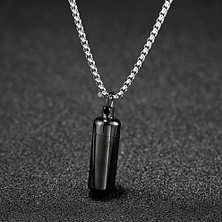 Electrophoresis Black 316L Stainless Steel Pill Shape Urn Ashes Pendant Necklace with Box Chains, Memorial Jewelry for Men Women, Electrophoresis Black, 23.62 inch(60cm)