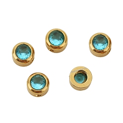 Pale Turquoise Cubic Zirconia Beads, with Stainless Steel Finding, Flat Round, Pale Turquoise, 6mm, Hole: 1.4mm