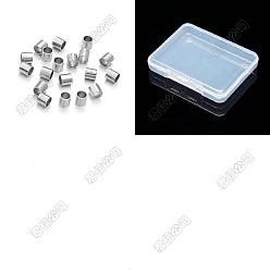 Couleur Acier Inoxydable 300pcs 201 perles à écraser en acier inoxydable, colonne, couleur inox, 3x2mm, Trou: 1.5mm