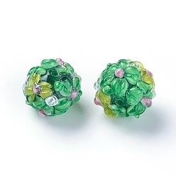 Green Handmade Bumpy Lampwork Beads, Round, Green, 12~13mm, Hole: 1.5~1.6mm