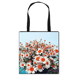 Cyan Daisy Flower Printed Polyester Shoulder Bag, Rectangle, Cyan, 39.5x39cm