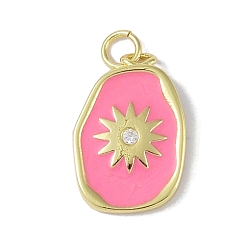 Ярко-Розовый Стойка металлическая латунная микропрофилированная кубическая циркония подвески, с прыжковыми кольцами и эмалью, без кадмия и без свинца, долговечный, реальный 18 k позолоченный, солнце, ярко-розовый, 20.5x13x2.5 мм, отверстие : 2.8 мм