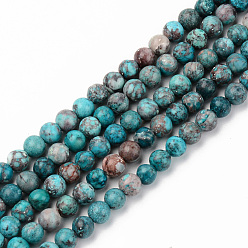 Sky Blue Natural American Turquoise Beads Strands, Dyed & Heated, Round, Sky Blue, 4mm, Hole: 0.8mm, about 84~88pcs/strand, 15 inch(38cm)