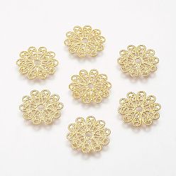 Golden Brass Vintage Filigree Findings, Lead Free and Cadmium Free, Flower, Golden Color, Size: about 17mm in diameter, 0.5mm thick, hole: 2mm