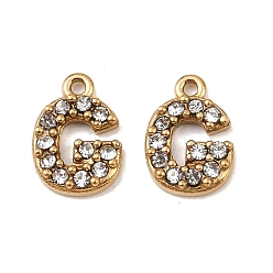 Letter G Ионное покрытие (ip) 304 подвески со стразами из нержавеющей стали, золотые, Буква G, 9x6.5x2, отверстие : 1 мм