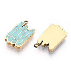 Real 14K Gold Plated 304 Stainless Steel Enamel Pendants, Manual Polishing, Irregular Geometry Charm, Real 14K Gold Plated, 15x9x2mm, Hole: 1.2mm