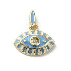 White Brass Enamel Charms, with Glass, Real 18K Gold Plated, Eye Charm, White, 11.5x15x3.8mm, Hole: 4.5x1.5mm