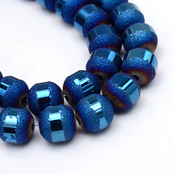 Blue Plated Electroplate Glass Bead Strands, Frosted, Round, Blue Plated, 4~4.5mm, Hole: 1mm, about 100pcs/strand, 15.7 inch