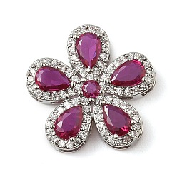 Темно-Розовый Латунный паве кубический цирконий 5-лепестковый цветок многорядные звенья, платина, стойки покрытие, долговечный, без кадмия и без свинца, темно-розовыми, 20x20.5x5.5 мм, отверстие : 4x2 мм