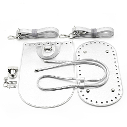 Silver DIY Purse Making Kit, Including with PU Leather Bag Accessories & Iron Bag Clasps Fingding, Silver, 14~100x1.8~18cm, 9pcs/set