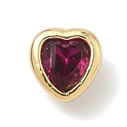 Ярко-Розовый Кабошоны из кубического циркония в форме сердца из латуни с микропаве, стойки покрытие, долговечный, без свинца и без кадмия, реальный 18 k позолоченный, ярко-розовый, 5x5.5x3 мм