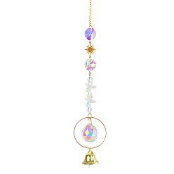 White Iron Big Pendant Decorations, Bell Hanging Sun Catchers, K9 Crystal Glass, with Brass Findings, for Garden, Wedding, Lighting Ornament, White, 400mm