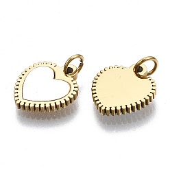 Real 14K Gold Plated 316 Surgical Stainless Steel Charms, with Shell and Jump Rings, Heart, Real 14K Gold Plated, 11x10x1.5mm, Jump Ring: 3.8x0.6mm, 2.6mm inner diameter
