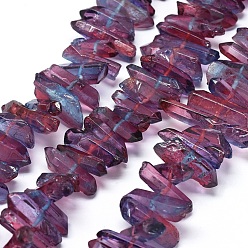 Purple Natural Dyed Quartz Pointed Beads Strands, Two Tone Color, Bullet, Purple, 16~35x3~9mm, Hole: 1mm, about 35~39pcs/strand, 7.4  inch~14.17 inch(19~19.5cm)