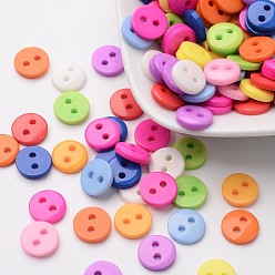 Mixed Color Flat Round 2-Hole Buttons, Resin Button
, Mixed Color, about 9mm in diameter, hole: 1mm, about 2000pcs/bag