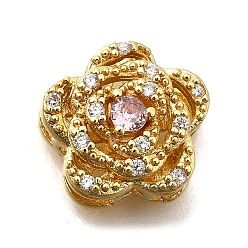 Pink Многожильные звенья из латуни с паве из кубического циркония, цветок, реальный 18 k позолоченный, розовые, 11.5x11.5x6.5 мм, отверстие : 1.2 мм