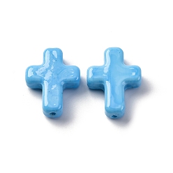 Темно-Голубой Бусины лэмпворк , крестик, глубокое синее небо, 26x19.5x7.5 мм, отверстие : 1.6 мм