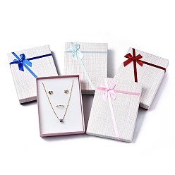 Mixed Color Cardboard Jewelry Set Box, with Bowknot Ribbon Outside and White Sponge Inside, Rectangle with Tartan Pattern, Mixed Color, 16.2x12.1x3.3cm
