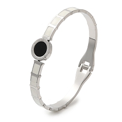 Нержавеющая Сталь Цвет Вакуумное покрытие 304 браслеты из нержавеющей стали, плоские круглые эмалевые украшения для женщин, цвет нержавеющей стали, внутренний диаметр: 1-7/8x2-3/8 дюйм (4.7x6 см)