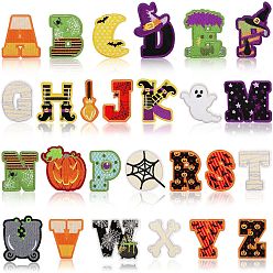 Mixed Color Halloween Letter A~Z Computerized Embroidery Cloth Iron on Patches, Costume Accessories, Alphabet Appliques, Mixed Color, 26pcs/set