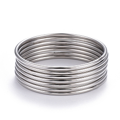 Stainless Steel Color Fashion 304 Stainless Steel Buddhist Bangle Sets, Stainless Steel Color, 2-3/8 inch(6cm), 7pcs/set