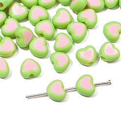 Lawn Green Acrylic Bicolor Heart Beads, for DIY Bracelet Necklace Handmade Jewelry Accessories, Lawn Green, 8x7mm, Hole: 2mm