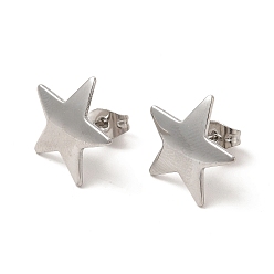 Stainless Steel Color 304 Stainless Steel Stud Earrings for Women, Star, Stainless Steel Color, 15x15.5mm, Pin: 0.8mm