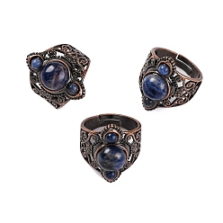 Содалитовое Ретро-кольца на палец из натурального содалита, регулируемые латунные кольца для женщин, 25.5 мм, внутренний диаметр: 19 мм