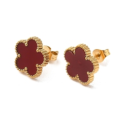 Dark Red Flower Golden 304 Stainless Steel Stud Earrings, with Resin, Dark Red, 13x13mm