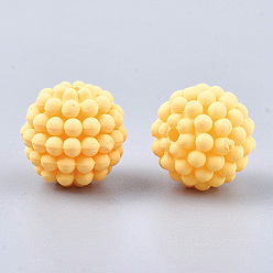 Yellow Rubberized Style Acrylic Beads, Berry Beads, Combined Beads, Round, Yellow, 12x11.5mm, Hole: 1.6mm, about 790pcs/500g