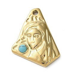 Synthetic Turquoise PVD Vacuum Plating 316 Stainless Steel Pendants, with Synthetic Turquoise, Triangle, Real 18K Gold Plated, 24x18.5x3.5mm, Hole: 1.8mm