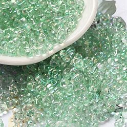 Light Green Glass Seed Beads, Peanut, Light Green, 5.5~6x3~3.5x3mm, Hole: 1~1.2mm