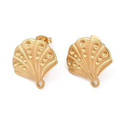 Золотой Ионное покрытие (ip) 304 детали серьги-гвоздики из нержавеющей стали, формы раковины, с петлей, золотые, лоток: 1.2 мм и 1.5 мм, 17.5x17 мм, штифты : 0.7x11 мм