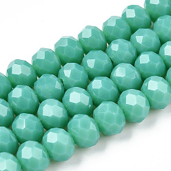 Light Sea Green Opaque Solid Color Glass Beads Strands, Faceted, Rondelle, Light Sea Green, 6x5mm, Hole: 1mm, about 85~88pcs/strand, 16.1~16.5 inch(41~42cm)