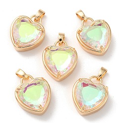 Crystal AB K9 Glass Pendants, with Golden Tone Brass Findings, Faceted, Heart Charms, Crystal AB, 18x15x7.7mm, Hole: 5x3mm