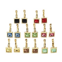 Mixed Color Glass Square Leverback Earrings, Golden 304 Stainless Steel Earrings, Mixed Color, 16x8.5mm