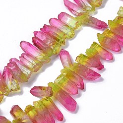 Deep Pink Natural Quartz Crystal Dyed Beads Strands, Nuggets, Deep Pink, 15~45x10~15x8~10mm, Hole: 1mm, about 36~37pcs/strand, 32.5~33cm