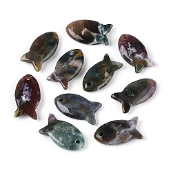 Indian Agate Natural Indian Agate Pendants, Fish Charms, 23.5~24.5x12x5~6mm, Hole: 2mm